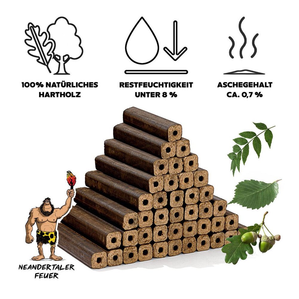 Neandertaler Feuer Holzbriketts PiniKay Hartholzbriketts 300 kg Kaminbriketts Briketts Kamin Ofen Grill Briquettes Brikett Holzbrikett Gluthalter – Bild 3