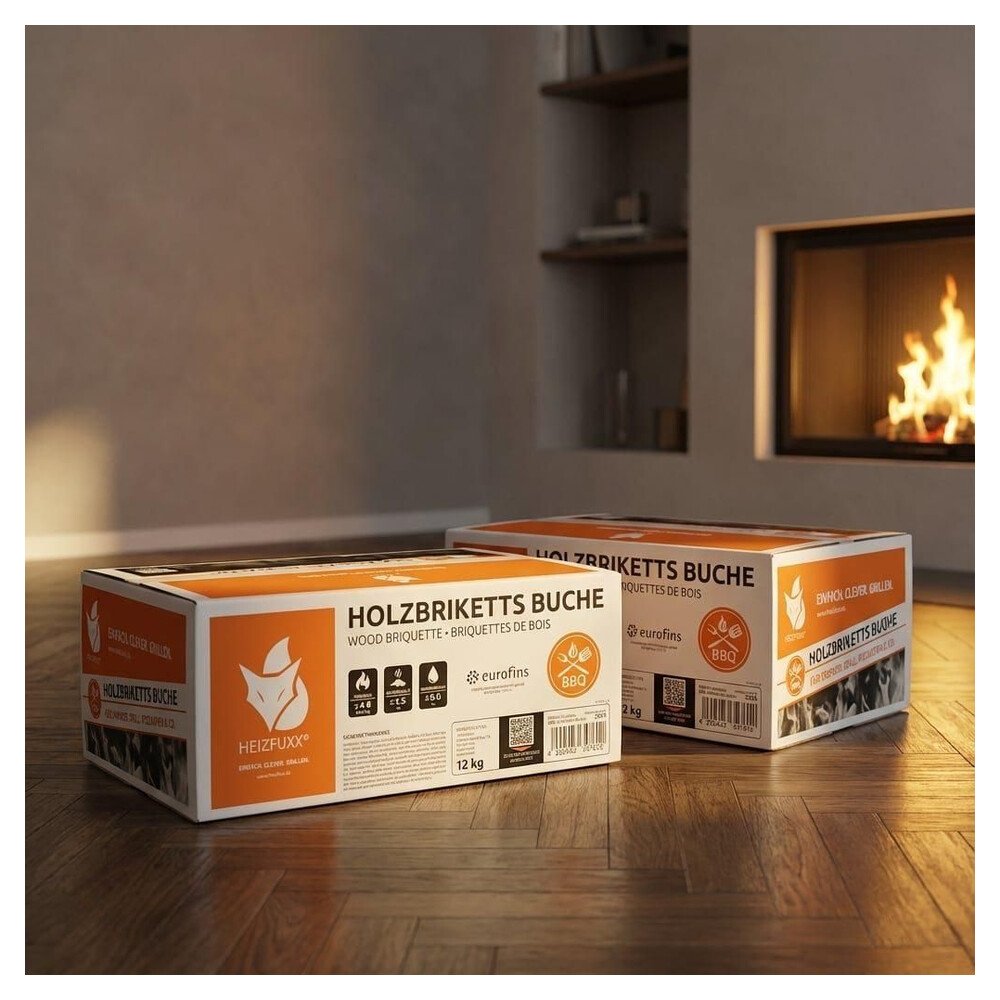 Heizfuxx Nestro M Holzbriketts Hartholz im Karton 12kg x 25 Karton 300kg Palette – Bild 6