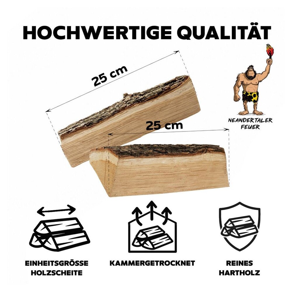 Neandertaler Feuer Brennholz Eichenholz Kaminholz - Grillholz 25 cm 300 kg | Hartholz Eichen Feuerholz | Holz für Grill Kamin Smoker Ofen | Firewood – Bild 2