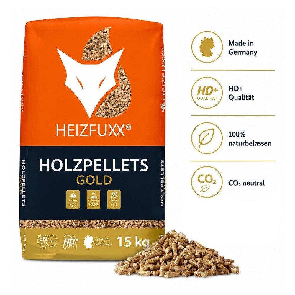Heizfuxx Gold HD-Qualität ENplus A1 Holzpellets Nadelholz 15kg x 20 Sack 300kg Palette – Bild 2