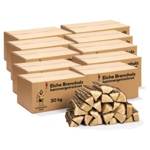 Neandertaler Feuer Brennholz Eichenholz Kaminholz - Grillholz 25 cm 300 kg | Hartholz Eichen Feuerholz | Holz für Grill Kamin Smoker Ofen | Firewood