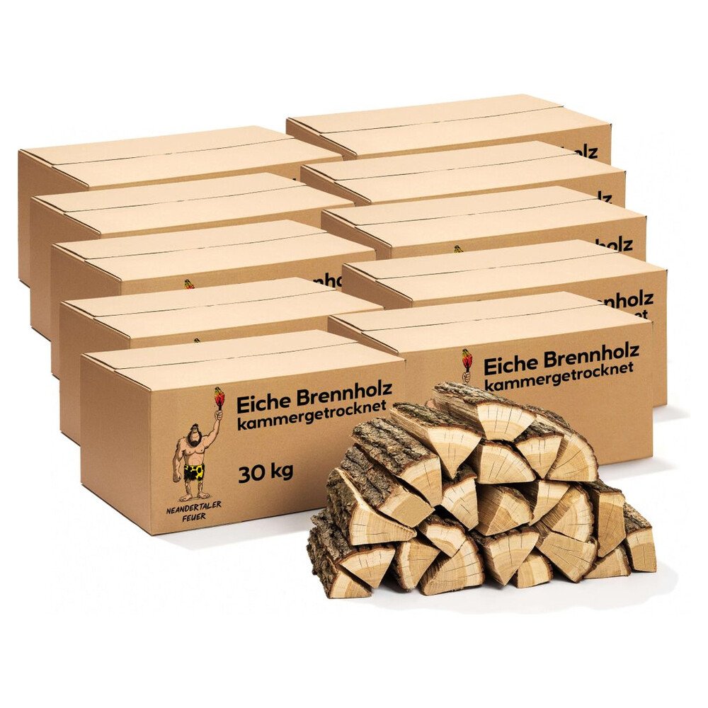 Neandertaler Feuer Brennholz Eichenholz Kaminholz - Grillholz 25 cm 300 kg | Hartholz Eichen Feuerholz | Holz für Grill Kamin Smoker Ofen | Firewood
