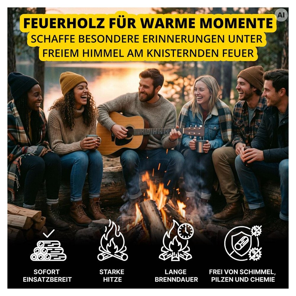 Neandertaler Feuer Brennholz Eichenholz Kaminholz - Grillholz 25 cm 300 kg | Hartholz Eichen Feuerholz | Holz für Grill Kamin Smoker Ofen | Firewood – Bild 4