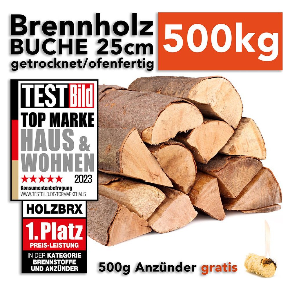 Brennholz Kaminholz Feuerholz Buche 500kg auf Palette / 25cm ofenfertig gesägt gespalten getrocknet (firewood beech / bois de chauffage hêtre) HOLZBRX