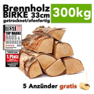 Brennholz Birkenholz 25cm Holzscheite im 300kg Karton für Kamin Kaminofen Feuerschale Grill kammergetrocknet ofenfertig - Feuerholz Birke von HOLZBRX