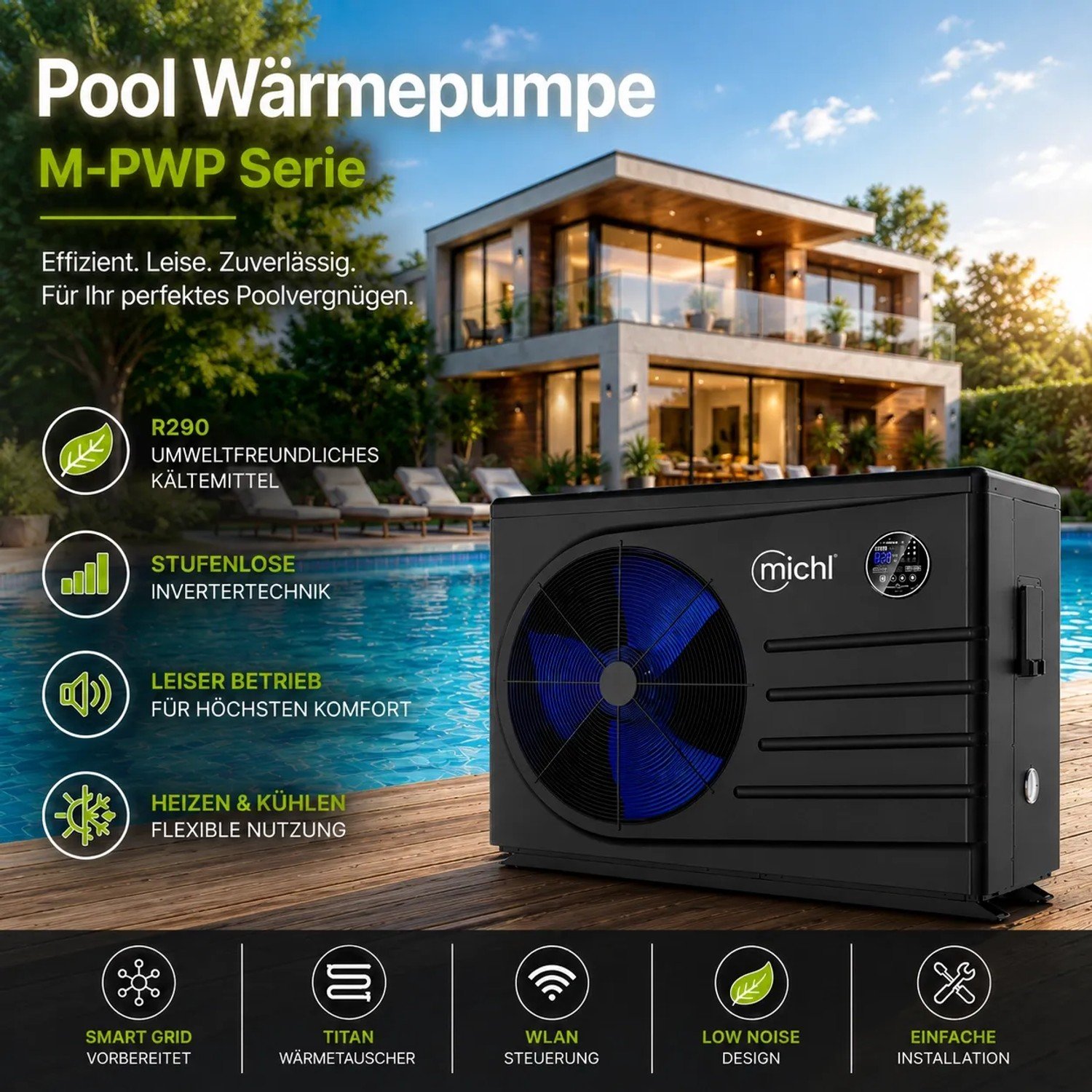 MIchl Inverter Pool-Wärmepumpe M-PWP2 9,0-2,2 kW – Bild 2