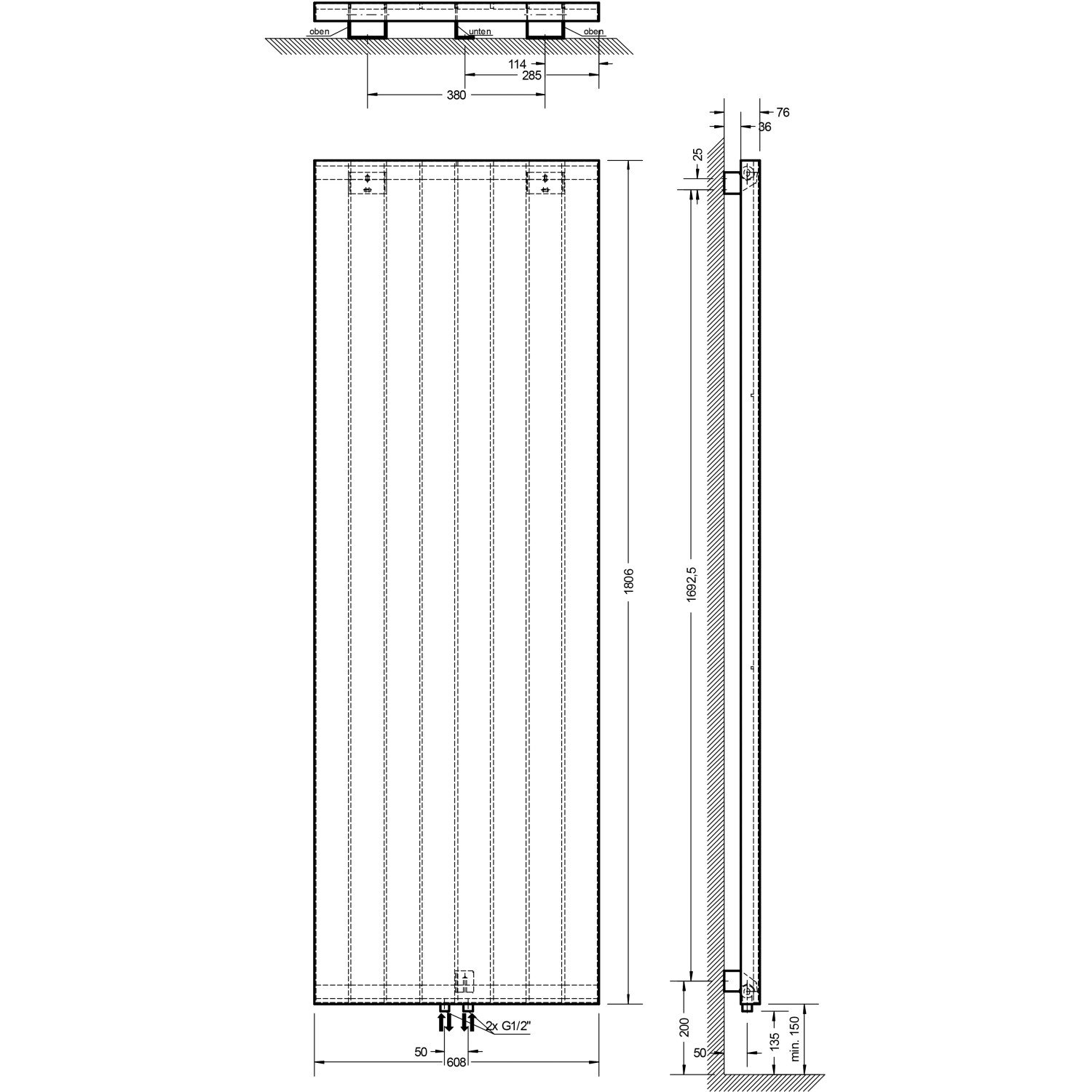 Schulte Design-Heizkörper New York mit Mittenanschluss 1027 W Reflex Grau – Bild 3