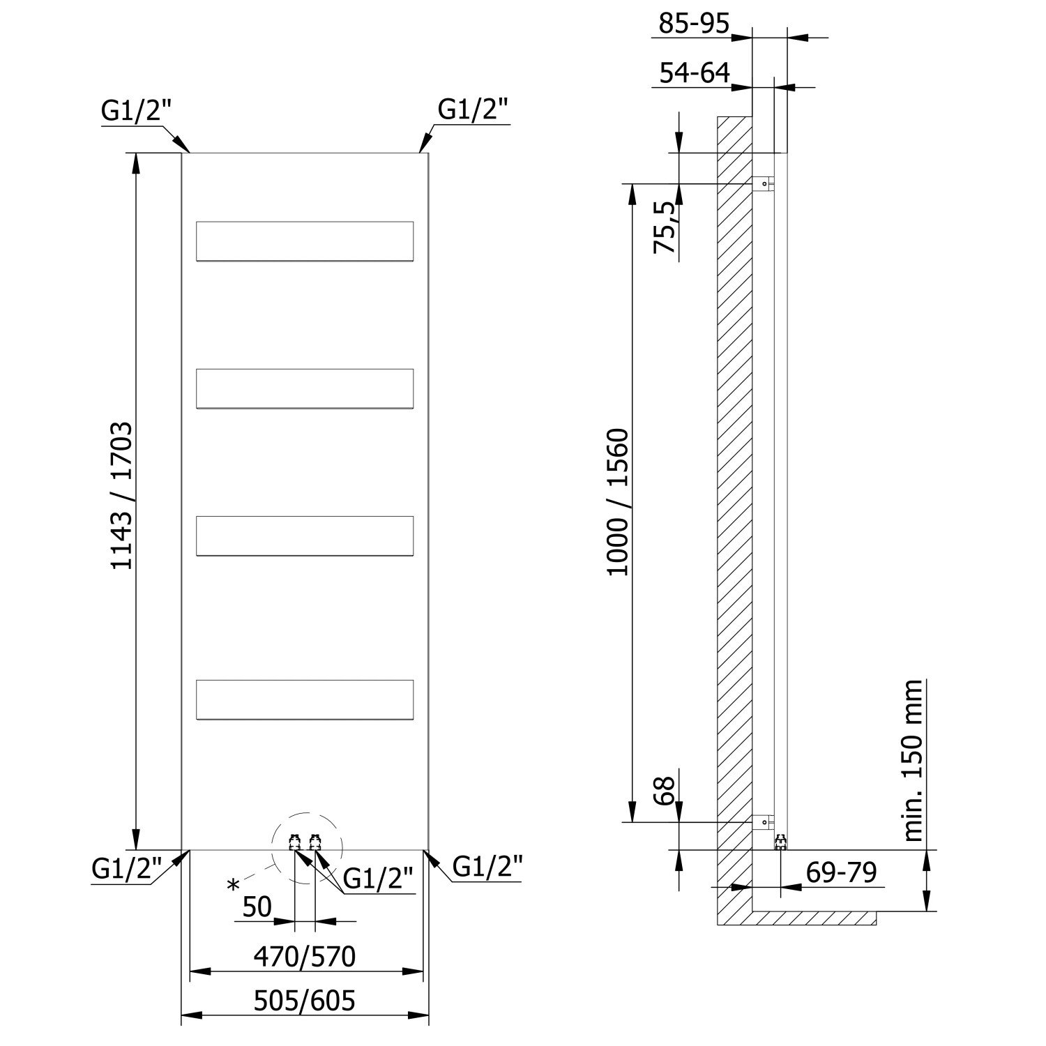 Schulte Design-Heizkörper Turin HxB 170,3x60,5 cm Anthrazit 691 W – Bild 2